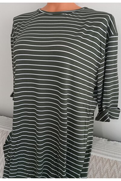 Anne Er Clothing Summer Combed Cotton Blouse Crew Neck Capri Sleeve Green Str...