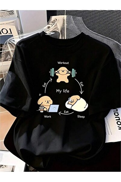 SVART WEAR تي شيرت صيفي برقبة دائرية وطباعة Life مقاس كبير