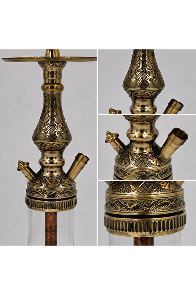 Han Tobacco Kahveci Bakır Nargile Takımı 42 cm | El İşlemeli Pirinç Gövde | Cam Şişeli | Geleneksel Model