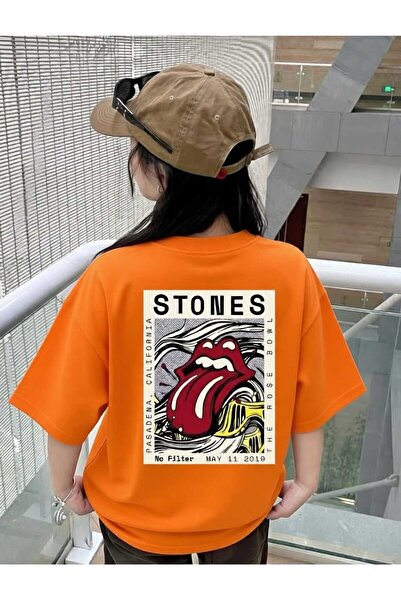 New Shine Rolling Stones Printed Oversize Cotton T-Shirt