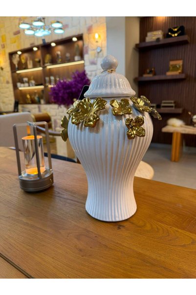 Doğa İthal Altın Flora Desen Dekor Vazo