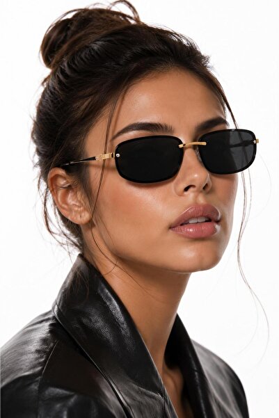 Nilu Moda Premium Gold Detaylı Çerçevesiz Unisex Güneş Gözlüğü | UV400 Koruma...