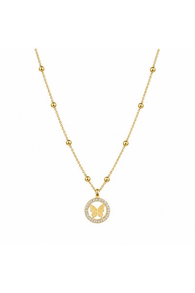 HER ŞEY NOTA www.herseynota.com Mirestia Butterfly Figured Stone Detailed Women's Necklace 316L Stainless Steel Necklace