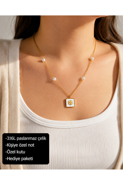 HER ŞEY NOTA www.herseynota.com Elovienne Pearl Detailed Four-Leaf Clover Nec...