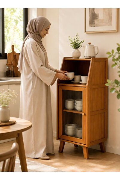 Generica Natural bamboo single-door narrow-style side cabinet 33cm ultra-thin...