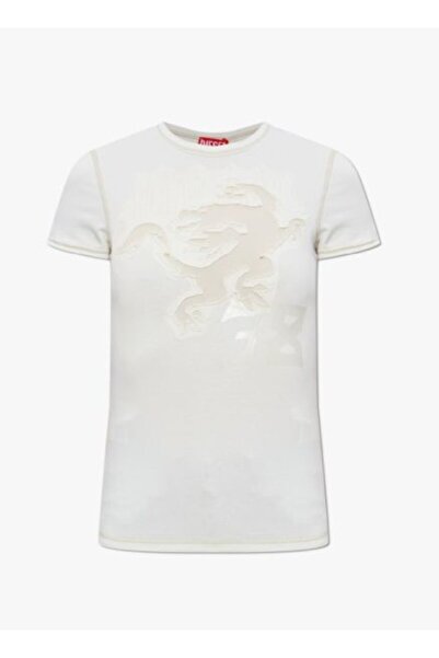 Diesel BEYAZ KADIN DESENLİ SLIM T-SHIRT
