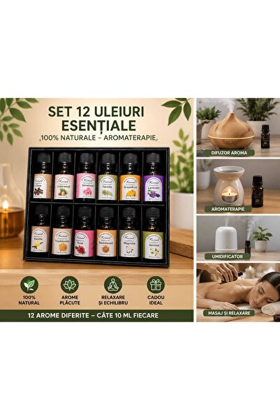 Kuxuan Σετ Top Bottom 12 Αιθέριων Ελαίων Αρωματοθεραπείας, 10 ml το καθένα, γ...