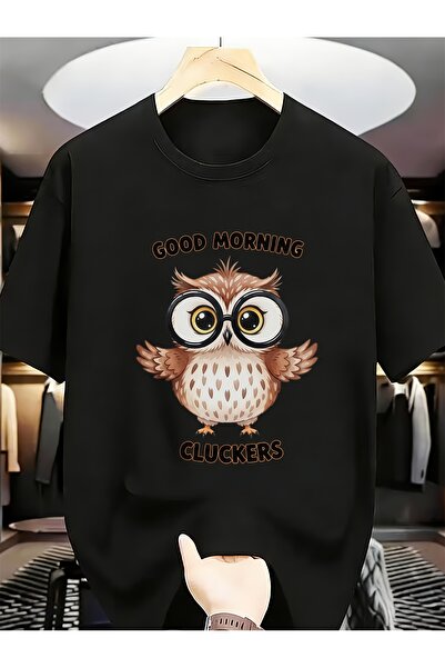 En22 Good Morning Cluckers Owl with Glasses Funny Unique Spring Summer Men To...