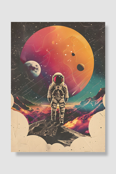 Luna Marissa Svemirski poster Astronaut Šarene planete Mesec Planine Retro de...