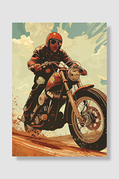Luna Marissa Bikerski poster, pustinjski crveni kaciga, retro stripovi, motor...