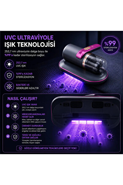 Kovonchy Akar Mite Temizleme Süpürgesi Yatak Yastık Koltuk Halı UV Işınlı Güç...