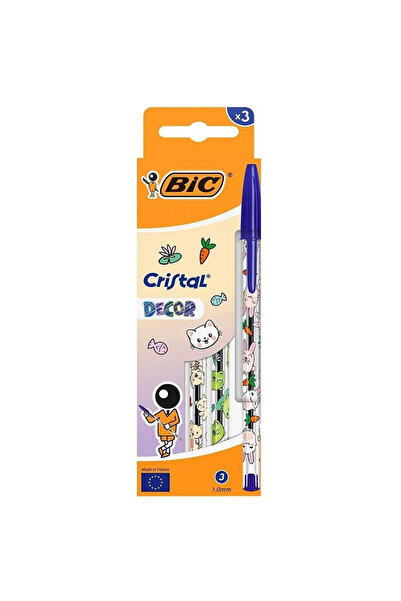 Bic Set 3 pixuri Cristal Kawaii Decor albastru 1mm