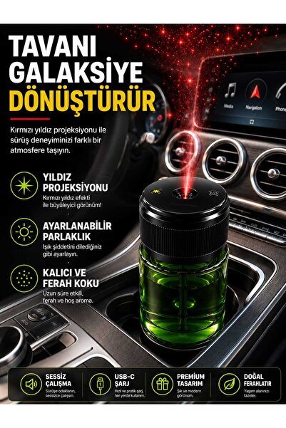 instatech Araç İçi Koku Difüzörü ve Yıldız Tavan Projektörü Buhar Efektli Oto...