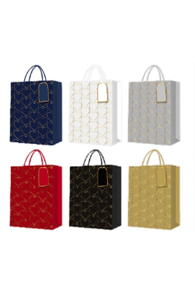 OEM Set 12 pungi cadou Merkpol Inimi, cu contur auriu si eticheta pentru cado...