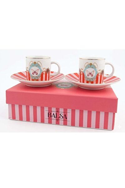 konak alışveriş 1025 -Coffee Cup Set of 2 Pink Butterfly