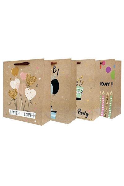 OEM Set 4 pungi cadou Beniamin Kraft, verticale, mix 4 modele, multicolor, 18...