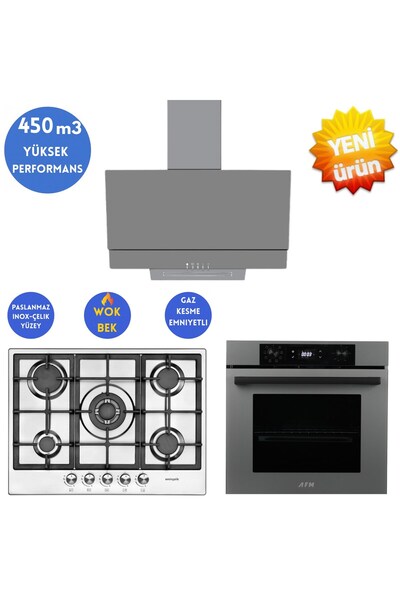 Eminçelik ve AFM TECH Markalı / GRIE Antrasit-Gri Ankastre Set ( 22 380 İnox ...