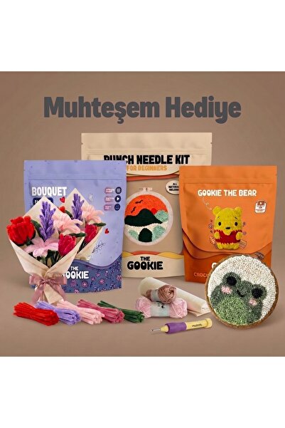The Gookie Muhteşem Hediye Paketi | Şönil Çiçek Kiti + Punch Nakış Kiti + Ami...