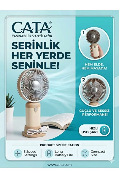 Cata Ct 9949 El Vantilatörü 3 Kademeli Hız Ayarlı Taşınabilir Mini Fan Cep Fanı