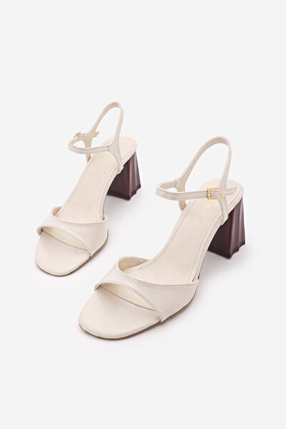 Marjin Women's Blunt Toe Wood Patterned Heel Ankle Strap Classic Heeled Sanda...