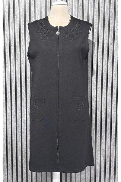 Özenli Triko Steel Knit Zippered Long Tunic Mother's Vest