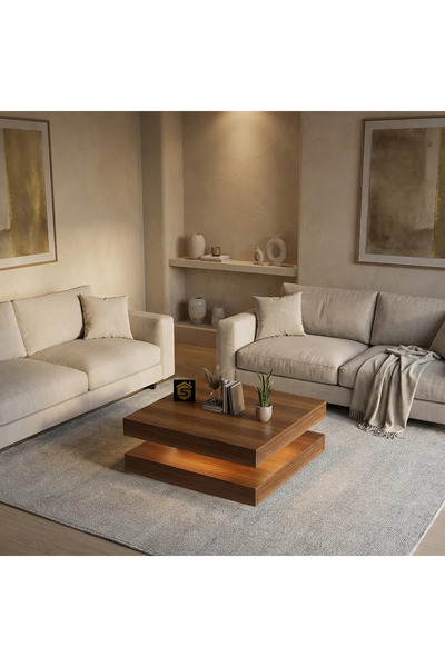 Stylish Home Coffee Table Center Modern Wood Brown Luxury Layering All-In-One...