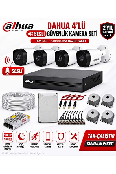 DAHUA 4'Lü Sesli Güvenlik Kamera Seti - 500 GB HDD - 9 Gün Kayıt