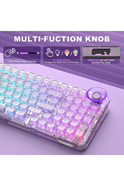 YUNZII Tastatură mecanică wireless X98 RGB cu buton multifuncțional, QMK/VIA,...