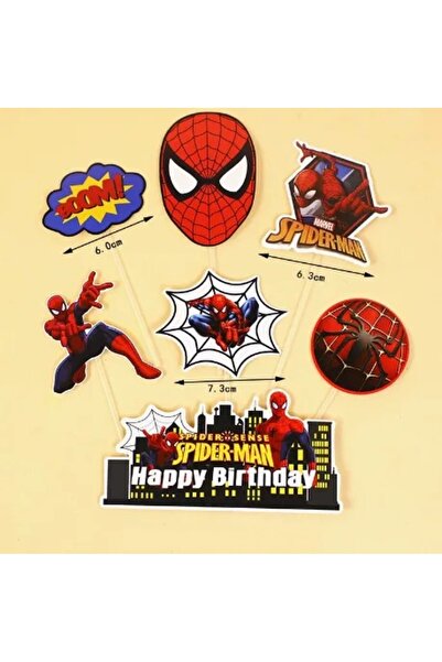 Baloane Vesele Set 7 Toppere Tort Spiderman Glitter si Decor Oras Happy Birth...