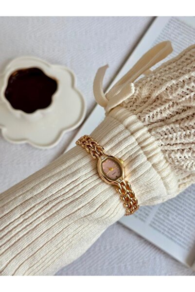 MERW Deny Model Metal Cord Gold Pink Color Women's Wristwatch