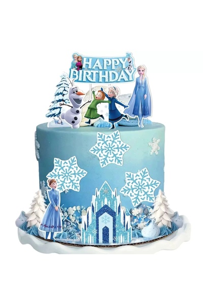 Baloane Vesele Set Complet Topper Tort Elsa si Anna cu 10 Piese Festive pentr...