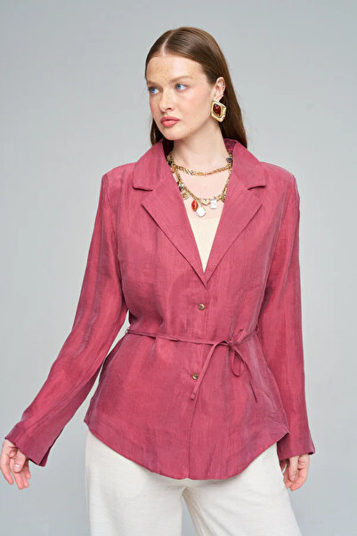 Orfeo Negro Burgundy Double-Breasted Collared Belted Lace-Up Oversize Shirt