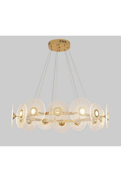 Avonni AV-55003-14S Sarı Kaplama Klasik Avize LED Metal Pleksi H: 85 cm, Ø: 6...