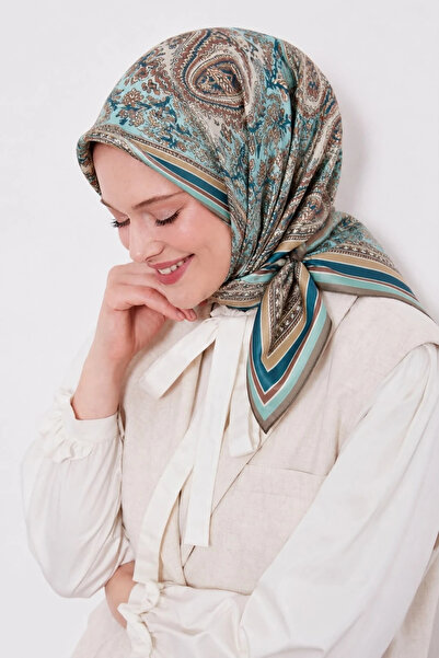 Lesscarves Cotton Silk Scarf Ethnic Patterned Ls2205 11-Baby Blue-Tan-Light Mink