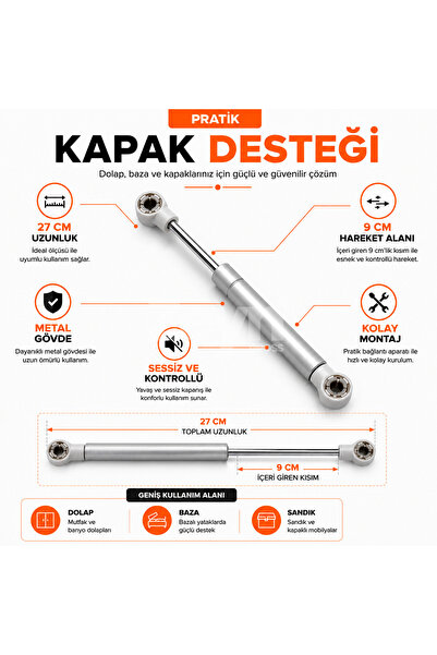 Zeyn Gross Gazlı Piston Dolap Kapak Amortisörü 27 cm 100N Mobilya Kapak Hidro...