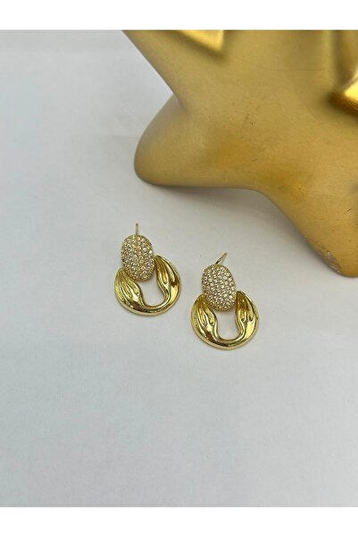 BYYEŞO Zircon Stone Detailed Minimal Earrings (Brass Plated)
