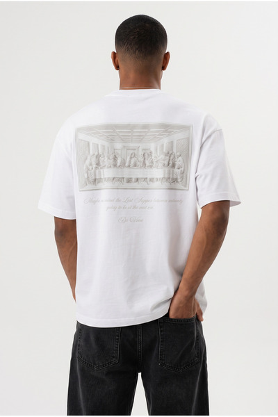 Respire Men's Da Vinci the Last Supper Printed Oversize T-Shirt White