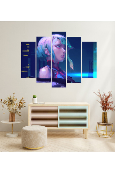 TABLOX 5 Parça Lucy Cyberpunk Edgerunners Dekoratif MDF Tablo Seti Duvar