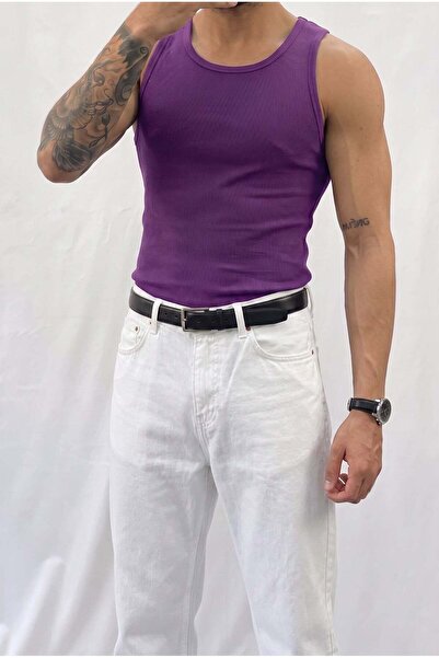 VACHT Men's Purple Color Halter Collar Detailed Streetwear Tank Top