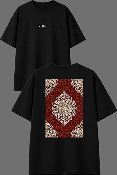 VSRN Ethnic Carpet 7 Design Back Printed Black Oversize T-Shirt