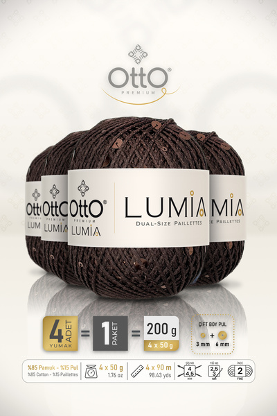 Otto لوميا - خيوط ترتر بني (9467) - عبوة من 4 قطع × 90 متر/50 جرام - قطن، خيو...