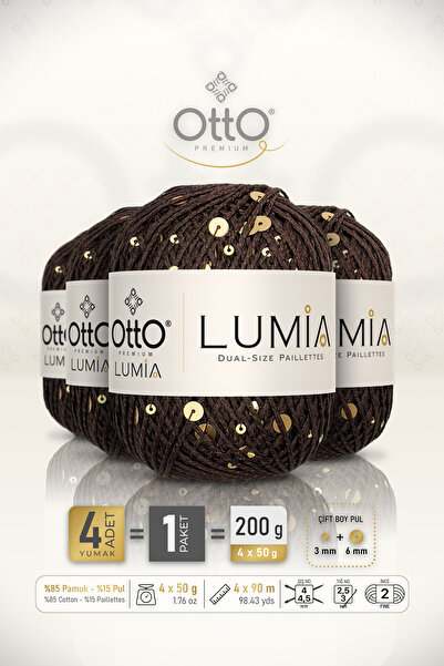 Otto Lumia - Brown-Gold Sequin (9463) - 4-Pack X 90M/50Gr - Cotton, 3Mm+6Mm D...
