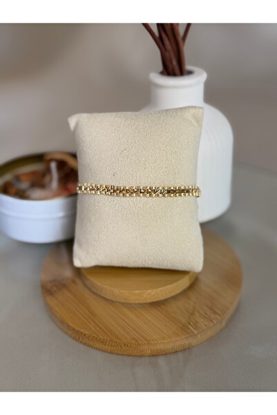 ANKA JEWELLRY Patterned Gold Women's Steel Chain Bracelet