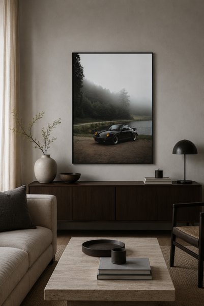 sayetablo Misty Drive - Gerçek Cama Baskı Siyah Alüminyum Metal Çerçeveli Tek...