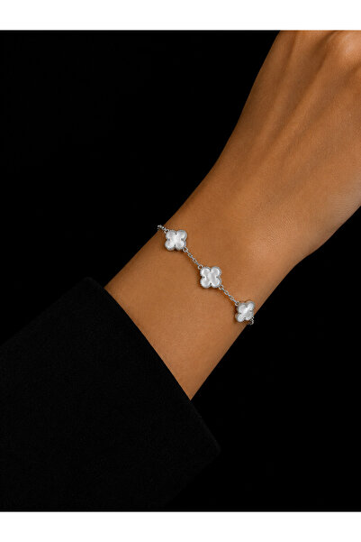 Nutly Accessories Kadın Çelik Yonca Model Bileklik Gümüş Renk Gold Renk Pasla...