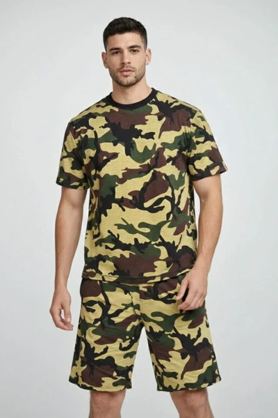 Livizmir Moda Men's Camouflage Patterned T-Shirt and Shorts Set – Regular Fit...