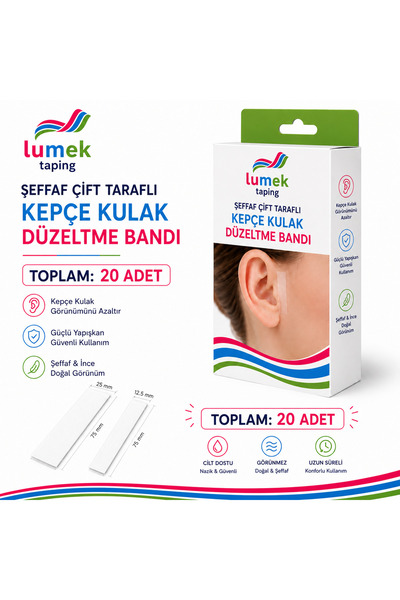 LUMEK 20 adet Şeffaf Çift Taraflı Kepçe Kulak Düzeltme Bandı, Kulak Bandı, Ke...