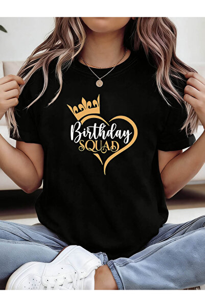 En22 Birthday SQUAD Graphic Print T-Shirt, Short Sleeve Crew Neck Casual Top ...