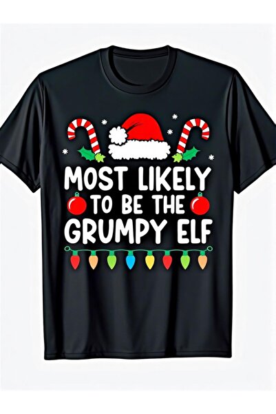 01THEONE Mens Christmas T-Shirt Most Likely to Be The Grumpy with Elf Shoes G...