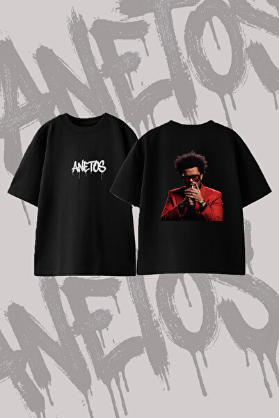 Anetos تي شيرت The Weeknd_5 ذو تصميم مطبوع من الخلف مصنوع من القطن باللون الأ...
